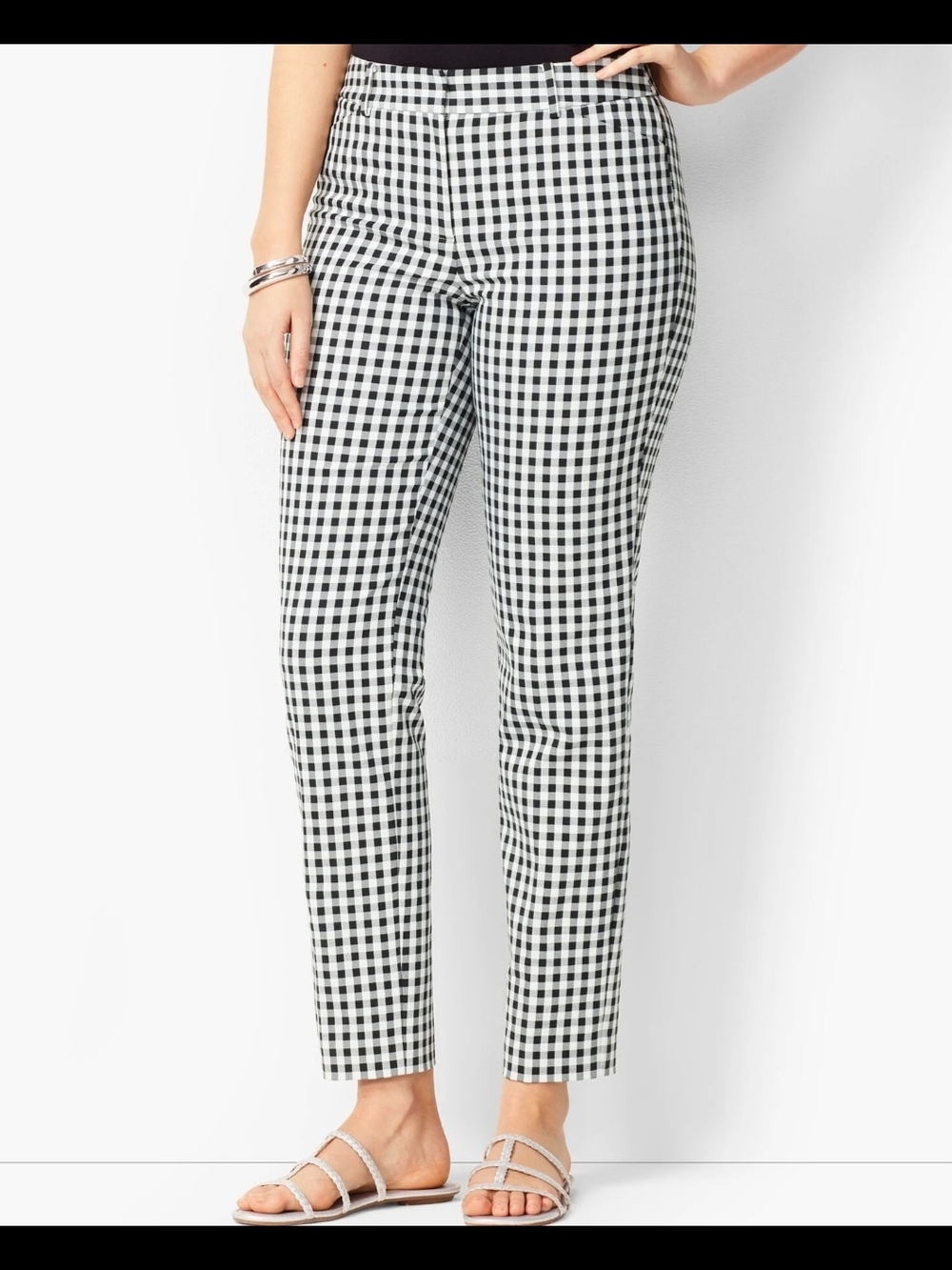 TALBOTS Women's Hampshire Curvy Black & White Gingham Ankle Pants; Size 10P